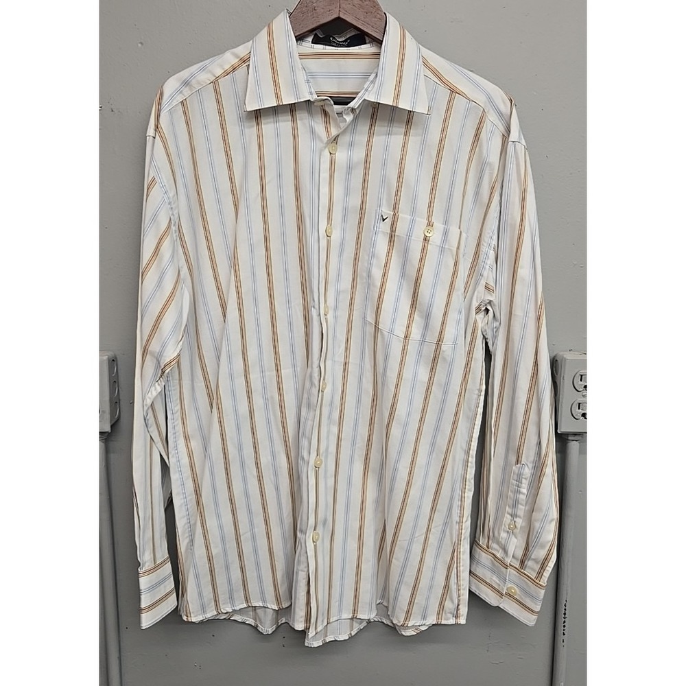 Callaway Golf Shirt Men's‎ Large White Striped Button Down Cotton Dress Casual